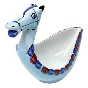 Vintage Aldo Londi for Bitossi Ceramic Horse Bowl Blue Modern MCM Italy *Read